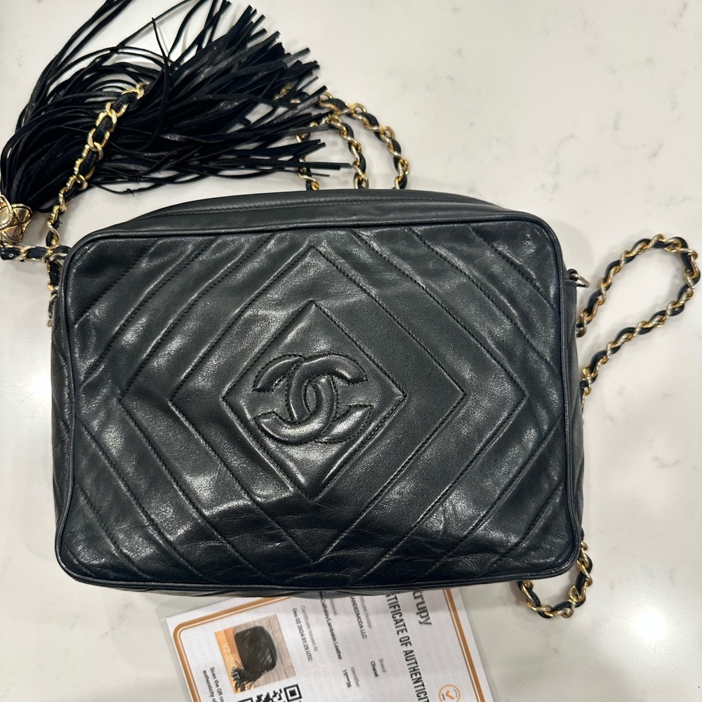 Chanel Black Chevron Leather Camera Bag - Picture 9 of 13